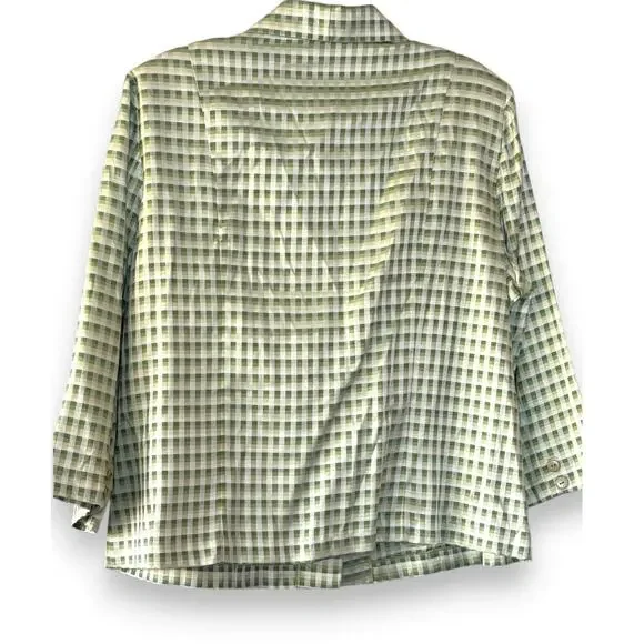Vintage Betsy's Things Green Gingham Work Jacket Size 12 Shoulder Pads 80s 90s - Picture 4 of 8